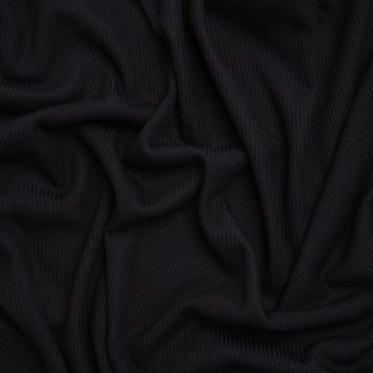Stretch Rayon Rib Knit - Soft Black - Designer Deadstock