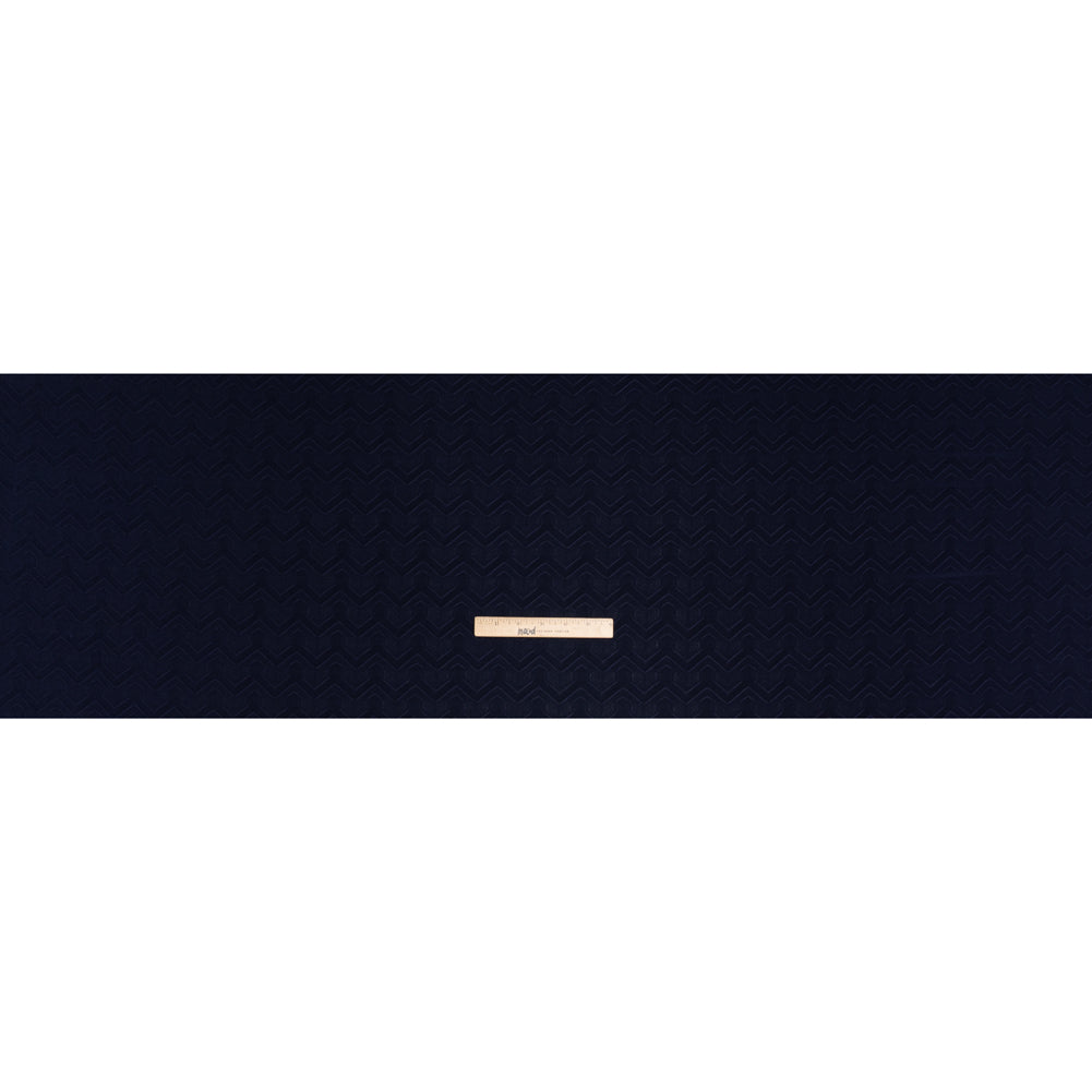 Stretch Polyester Jacquard Knit - Deep Navy Blue Geometric Lines - Designer Deadstock - Full