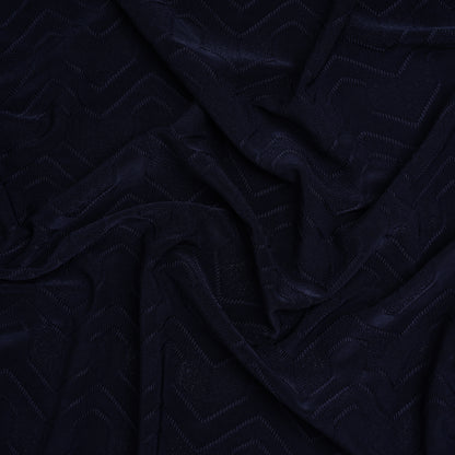 Stretch Polyester Jacquard Knit - Deep Navy Blue Geometric Lines - Designer Deadstock