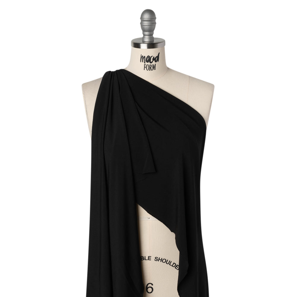 Stretch Polyester Tricot - Black - Designer Deadstock - Drape