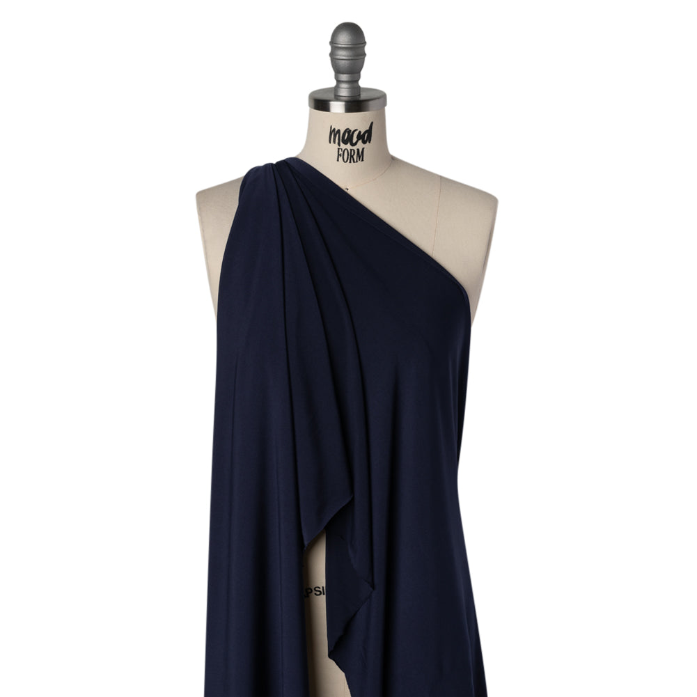 Stretch Polyester Tricot - Midnight Blue - Designer Deadstock - Drape