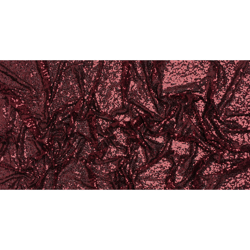 All Over Sequins Stretch Polyester Mesh - Burgundy Wine - Designer Deadstock - Full