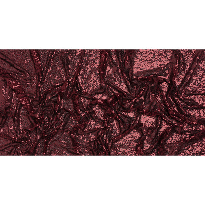 All Over Sequins Stretch Polyester Mesh - Burgundy Wine - Designer Deadstock
