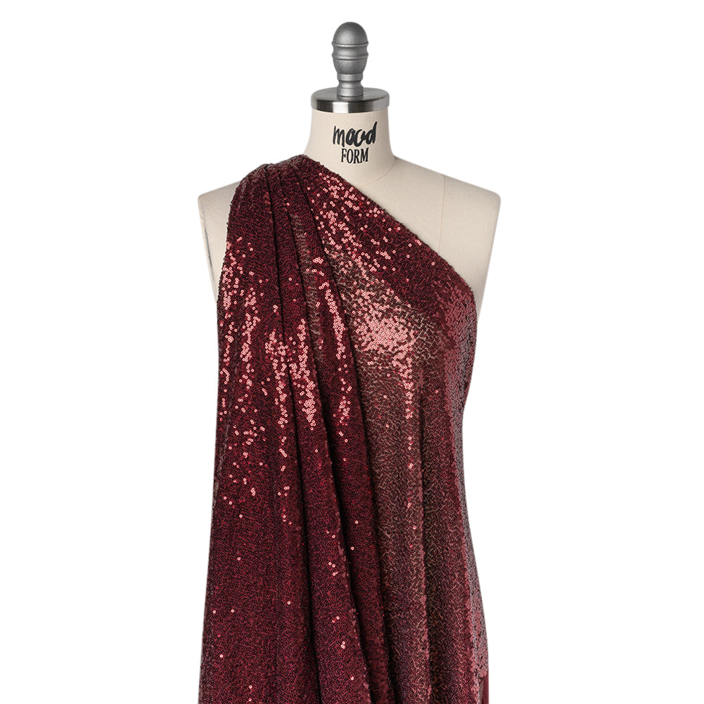All Over Sequins Stretch Polyester Mesh - Burgundy Wine - Designer Deadstock - Drape
