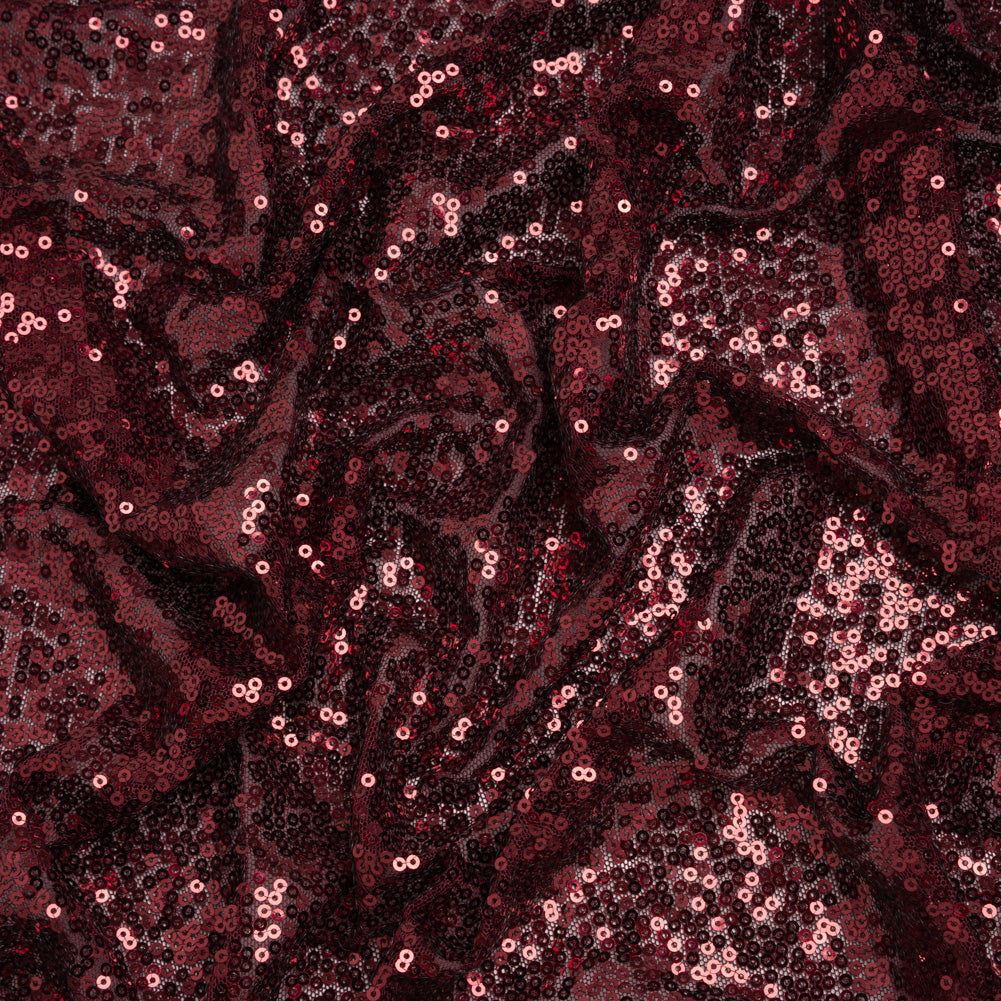 All Over Sequins Stretch Polyester Mesh - Burgundy Wine - Designer Deadstock