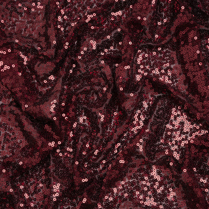 All Over Sequins Stretch Polyester Mesh - Burgundy Wine - Designer Deadstock