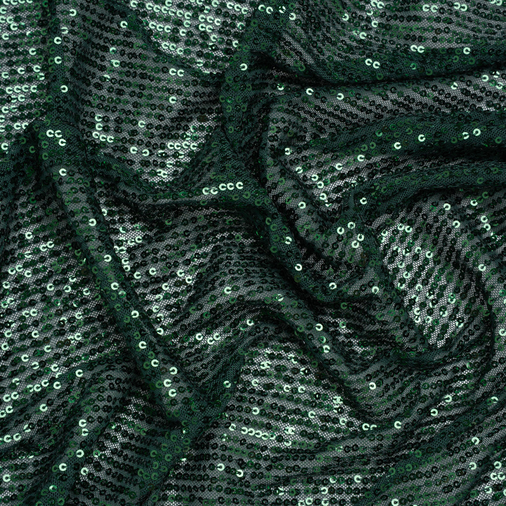 Stretch Polyester Sequins Mesh - Hunter Green Stripes - Designer Deadstock
