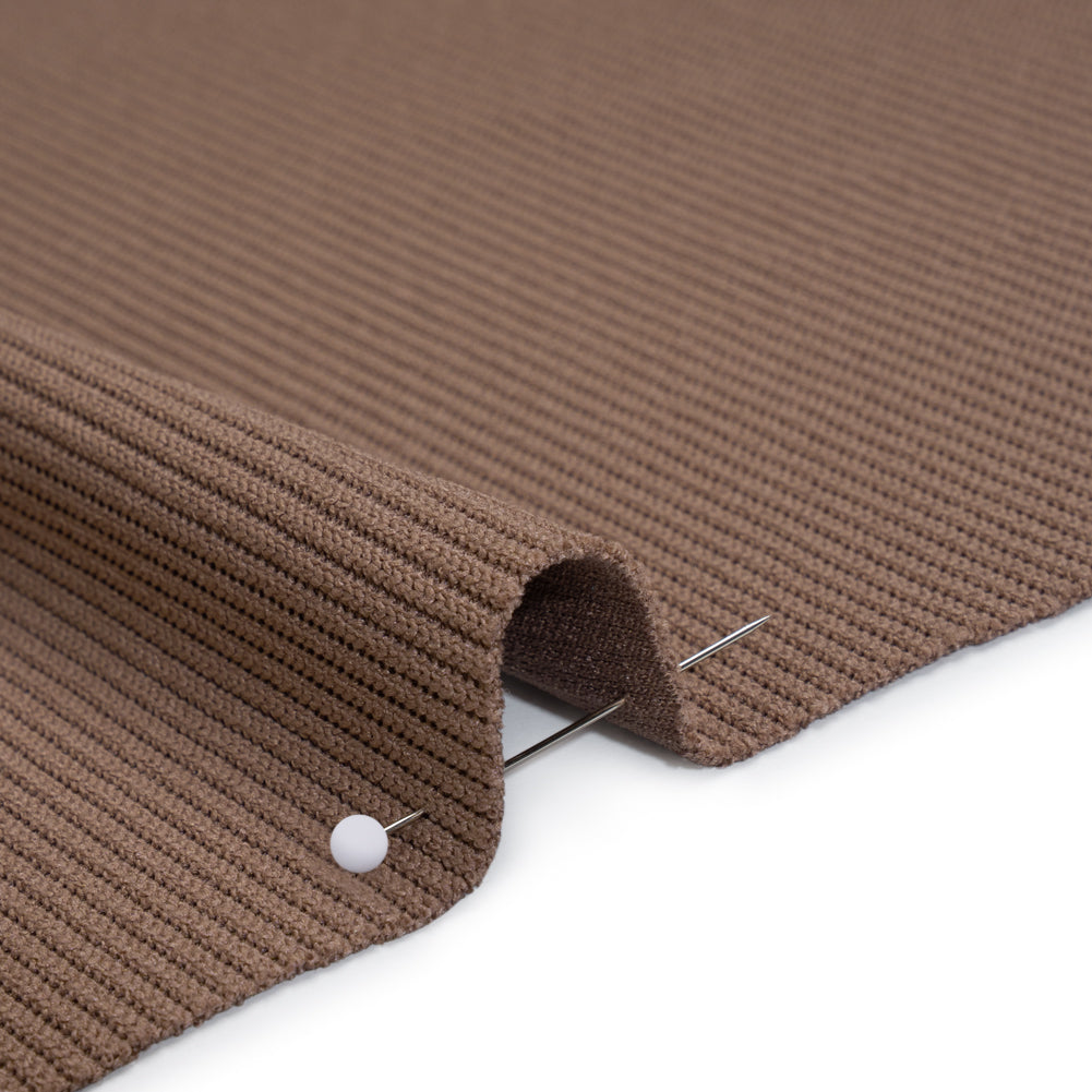 Stretch Polyester Ribbed Double Knit - Saddle Brown - Designer Deadstock - Detail