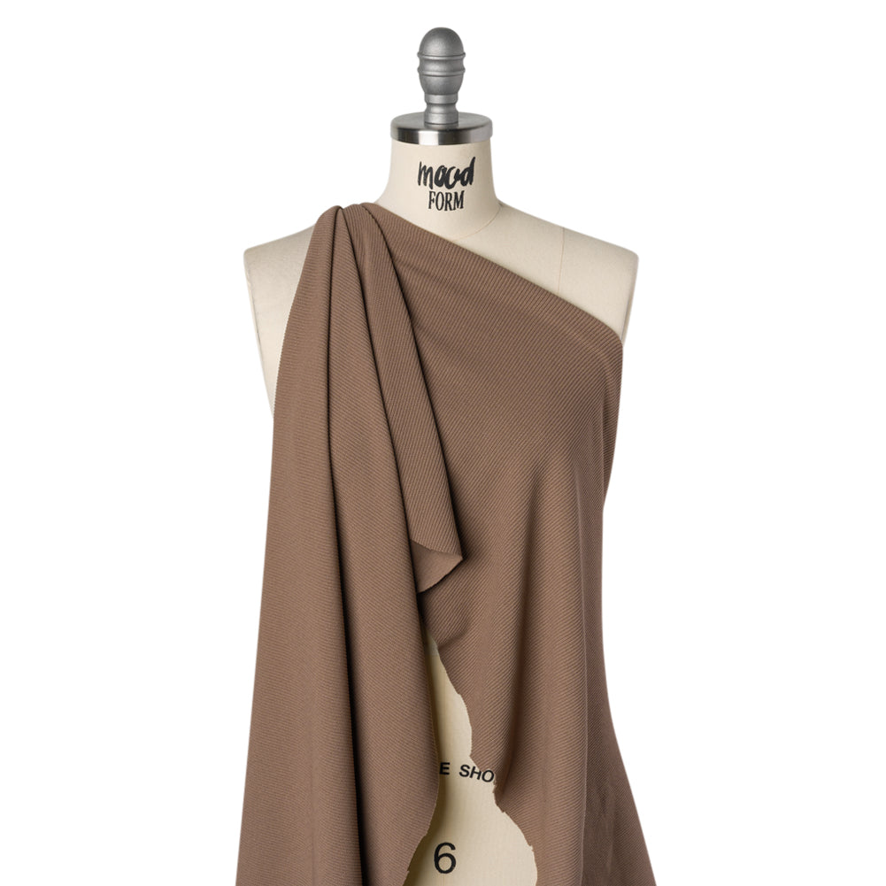 Stretch Polyester Ribbed Double Knit - Saddle Brown - Designer Deadstock - Drape