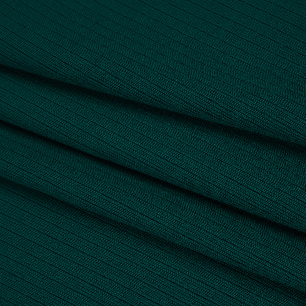 Stretch Polyester and Rayon Ribbed Double Knit - Pine Green - Designer Deadstock - Folded