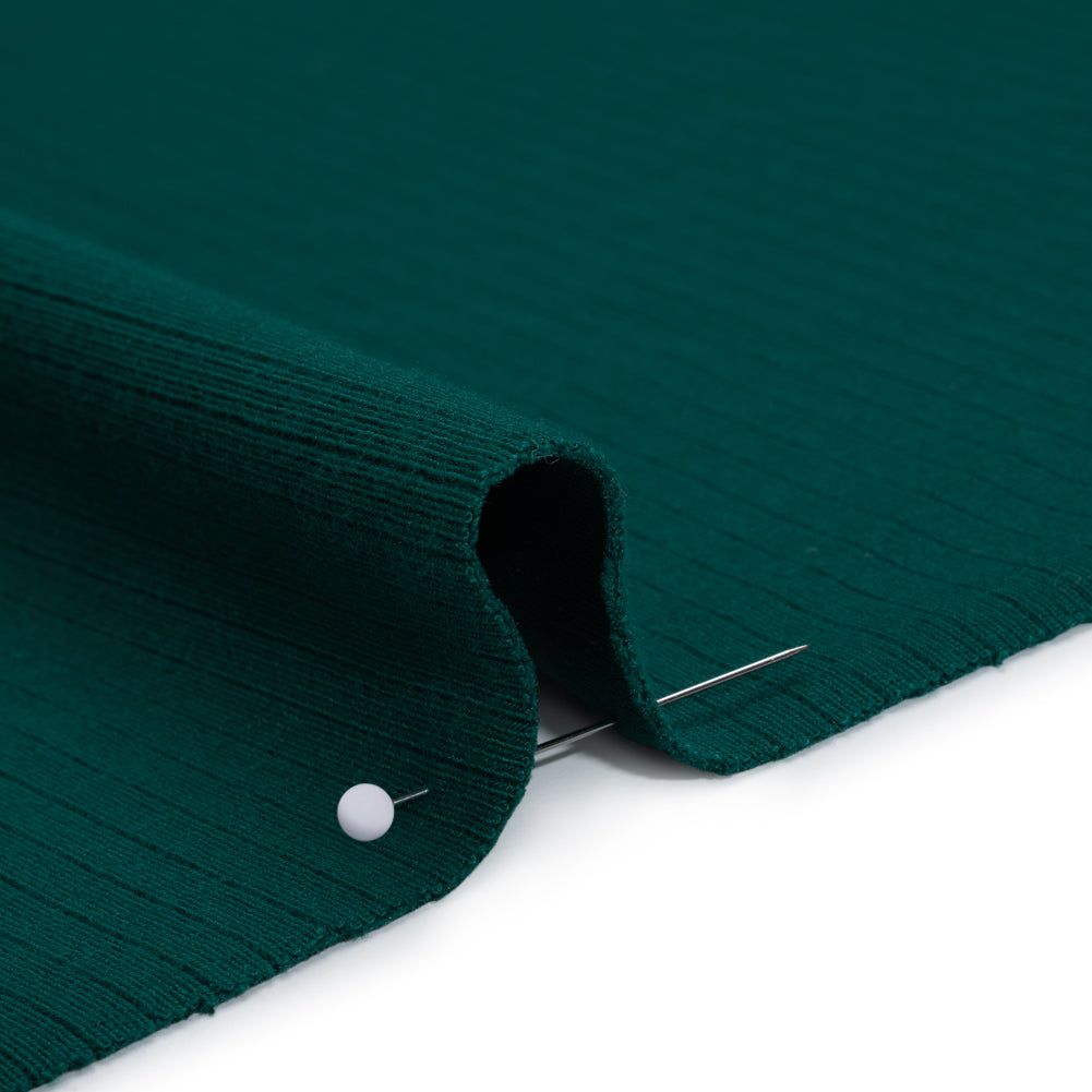 Stretch Polyester and Rayon Ribbed Double Knit - Pine Green - Designer Deadstock - Detail