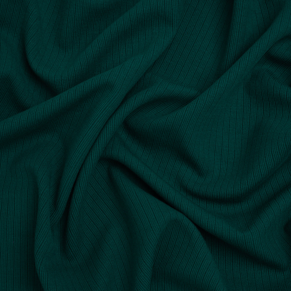 Stretch Polyester and Rayon Ribbed Double Knit - Pine Green - Designer Deadstock