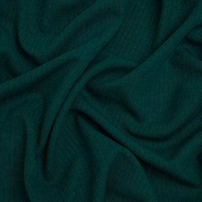 Stretch Polyester and Rayon Ribbed Double Knit - Pine Green - Designer Deadstock