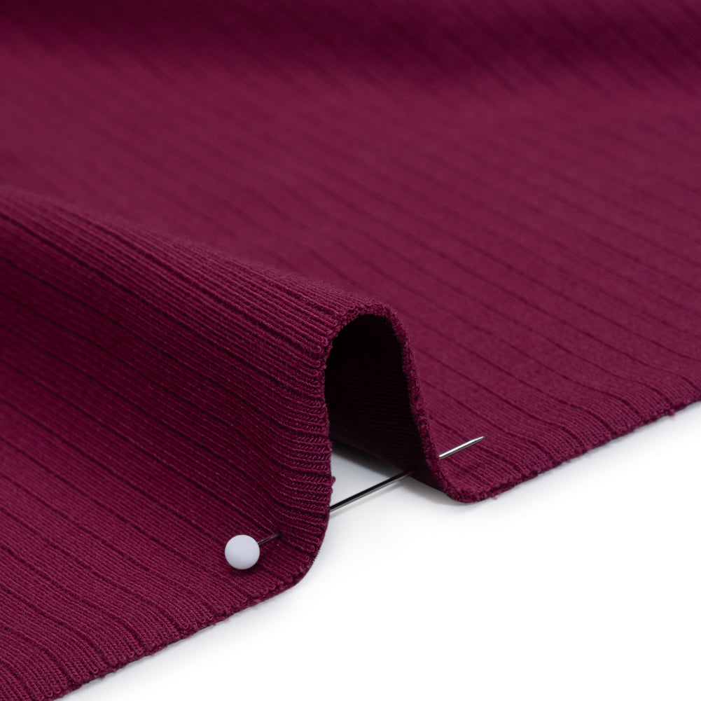 Stretch Polyester and Rayon Ribbed Double Knit - Raspberry Red - Designer Deadstock - Detail