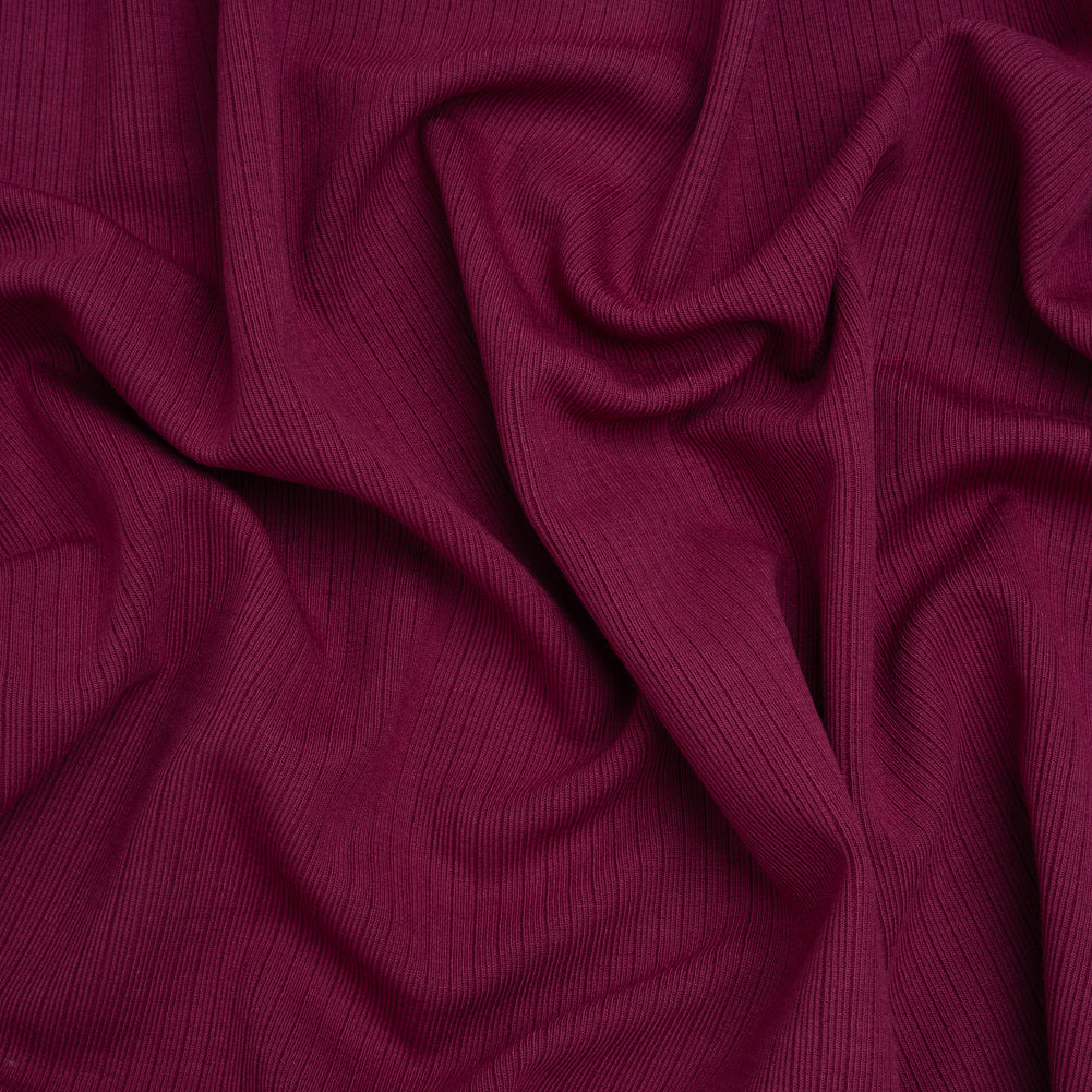 Stretch Polyester and Rayon Ribbed Double Knit - Raspberry Red - Designer Deadstock