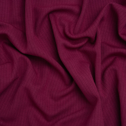 Stretch Polyester and Rayon Ribbed Double Knit - Raspberry Red - Designer Deadstock