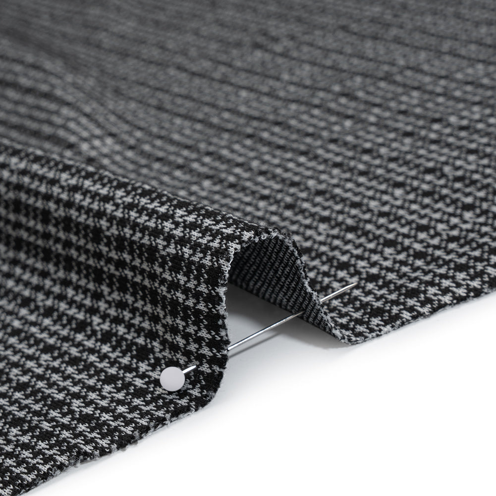 Stretch Polyester Jacquard Knit - Black and White Mini Houndstooth - Designer Deadstock - Detail