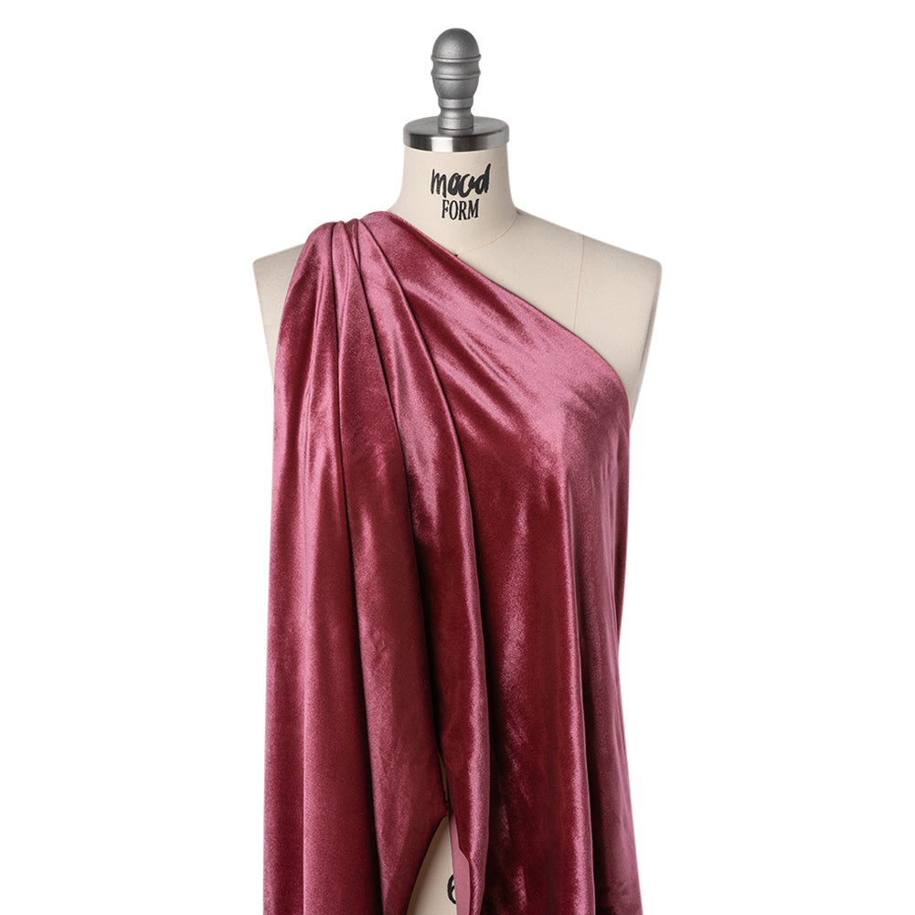 Stretch Polyester Velour - Ruby Pink - Designer Deadstock - Drape