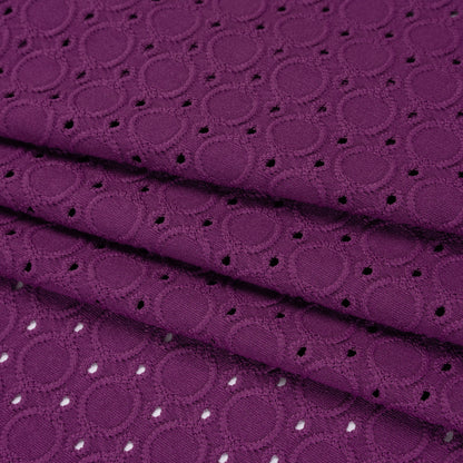 Stretch Polyester Embroidered Eyelet Jersey - Orchid Purple Circles and Dots - Designer Deadstock