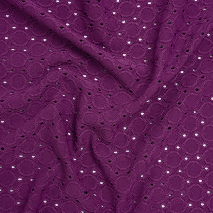 Stretch Polyester Embroidered Eyelet Jersey - Orchid Purple Circles and Dots - Designer Deadstock