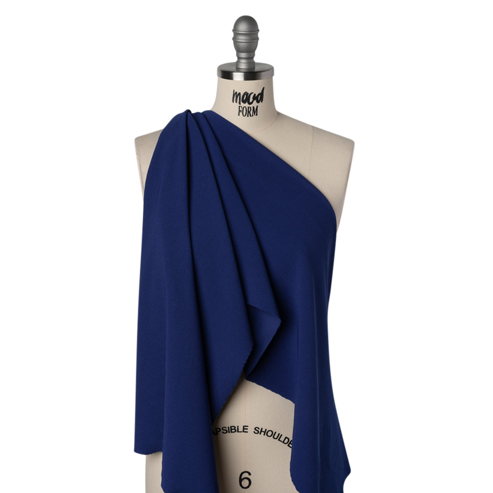Stretch Polyester Ribbed Double Knit - Bright Royal Blue - Designer Deadstock - Drape