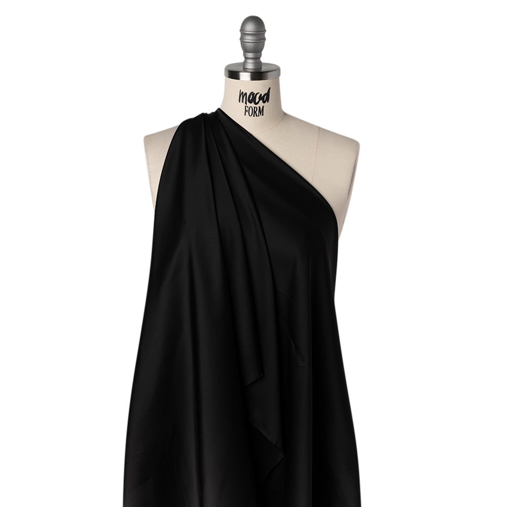 Stretch Recycled Polyester Charmeuse - Black - Designer Deadstock - Drape