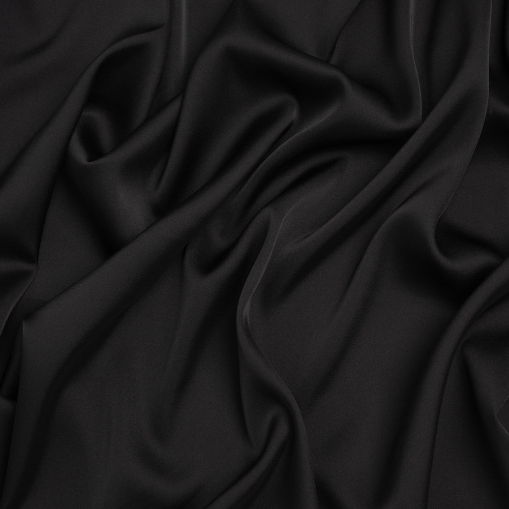 Stretch Recycled Polyester Charmeuse - Black - Designer Deadstock