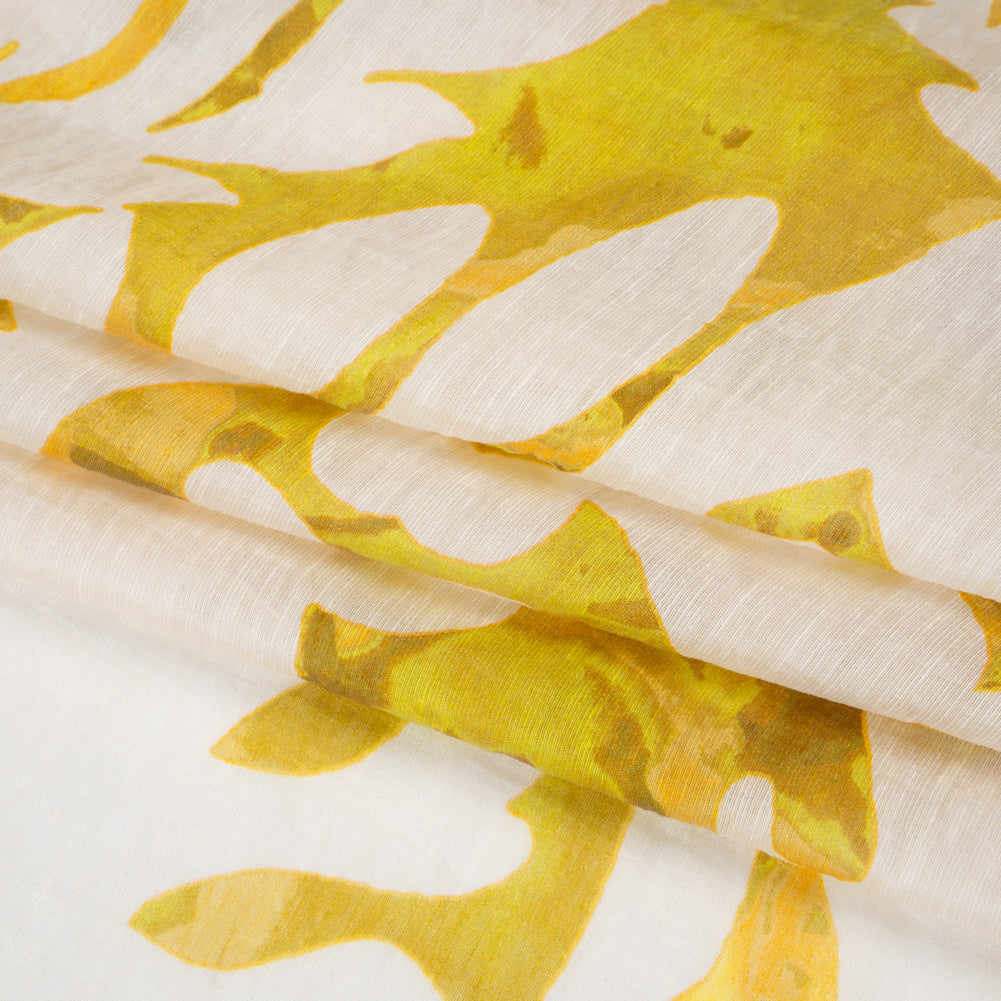 Tencel and Nylon Woven Print - Sunny Yellow, Light Green and Cream Antique Foliage - Designer Deadstock - Folded
