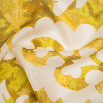 Tencel and Nylon Woven Print - Sunny Yellow, Light Green and Cream Antique Foliage - Designer Deadstock