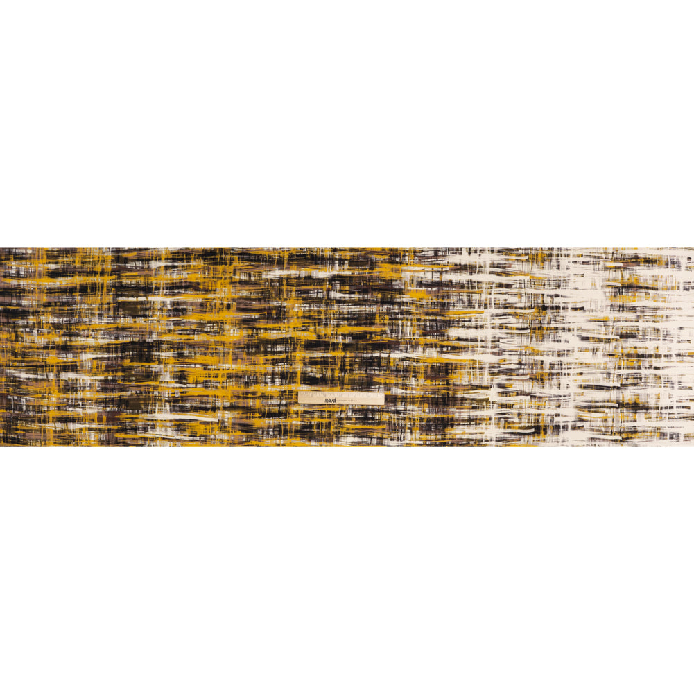 Stretch Polyester Woven Print - Sunset Yellow, Tan Brown, Cream Scribble - Designer Deadstock - Full