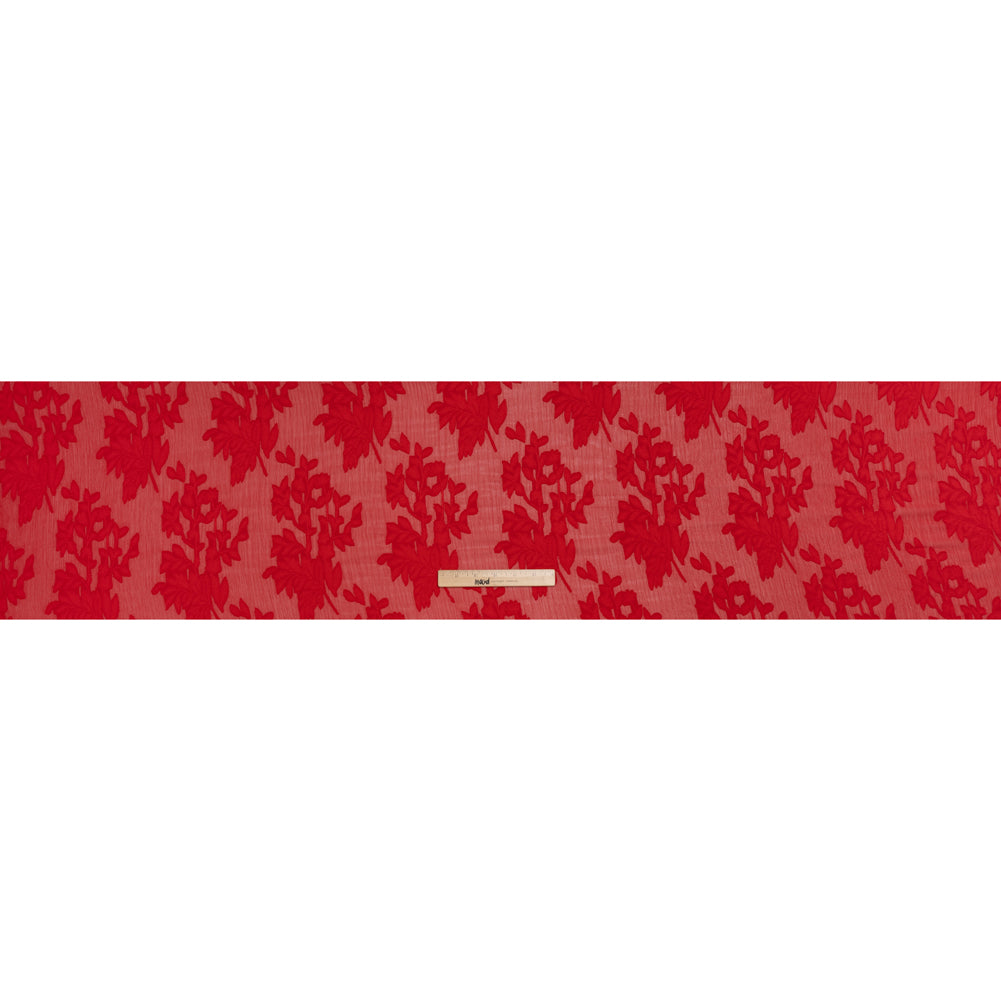 Crinkled Polyester Burnout Jacquard Chiffon - Rio Red Floral - Designer Deadstock - Full