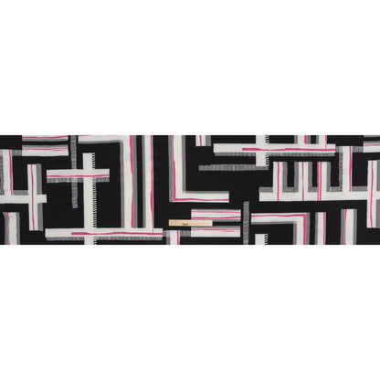 Satin-Faced Polyester Crepe Print - Black, Pink and White Abstract Geometric - Designer Deadstock