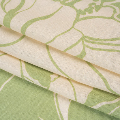 Linen and Rayon Woven Print - Chartreuse Green and Cream Bold Floral - Deadstock