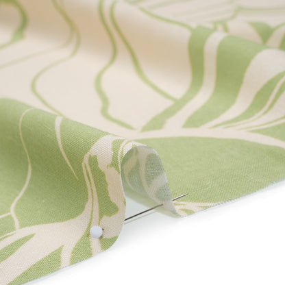 Linen and Rayon Woven Print - Chartreuse Green and Cream Bold Floral - Deadstock
