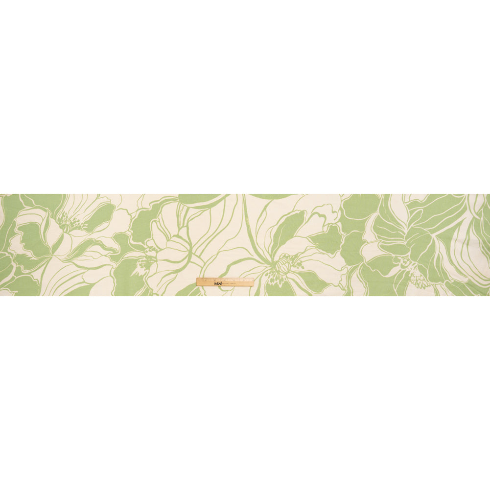 Linen and Rayon Woven Print - Chartreuse Green and Cream Bold Floral - Deadstock - Full
