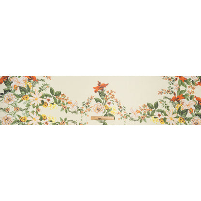 Polyester Chiffon Print - Cream, Flame Orange and Fern Green Floral - Designer Deadstock