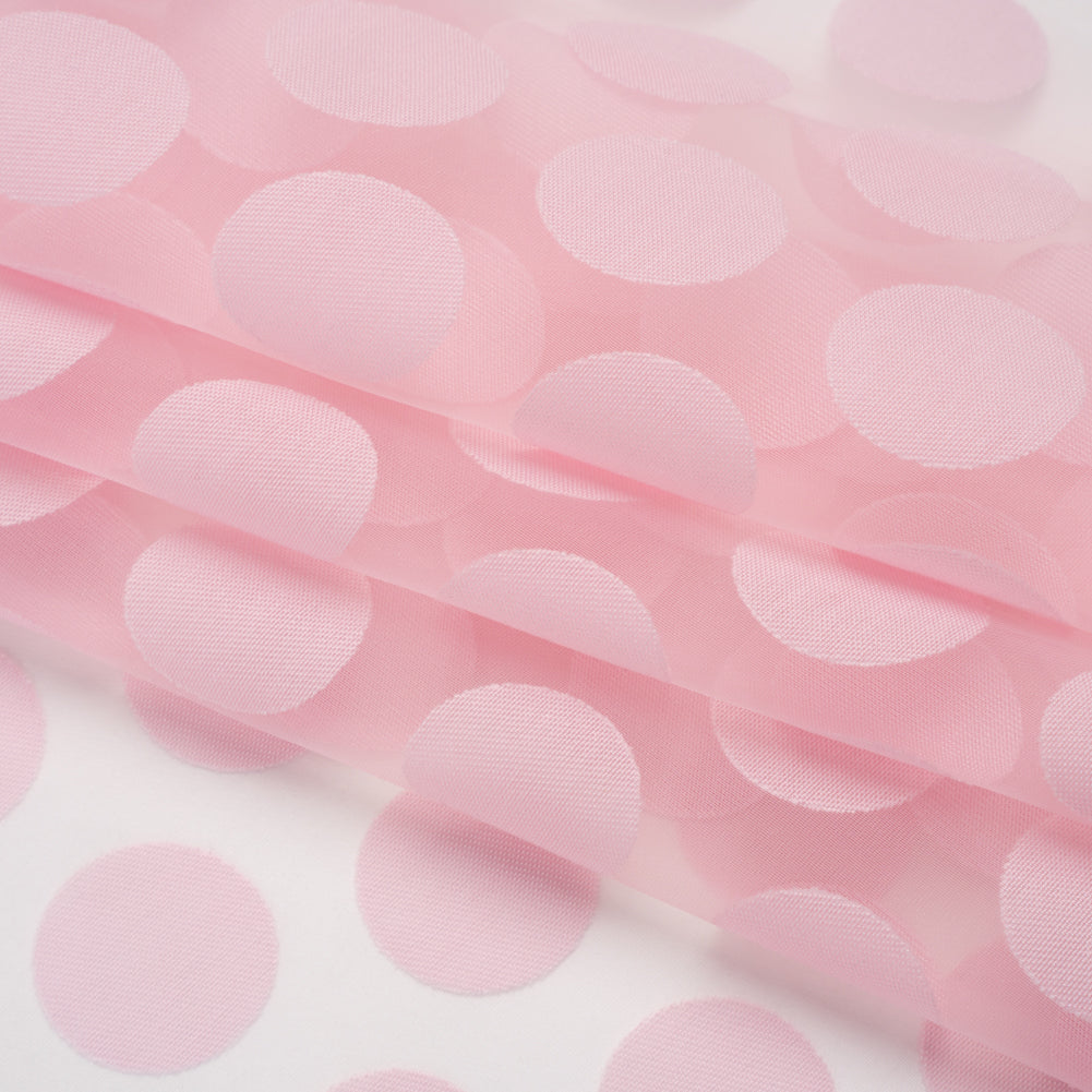 Polyester and Rayon Burnout Lightweight Organza - Light Pink Polka Dots - Deadstock - Folded