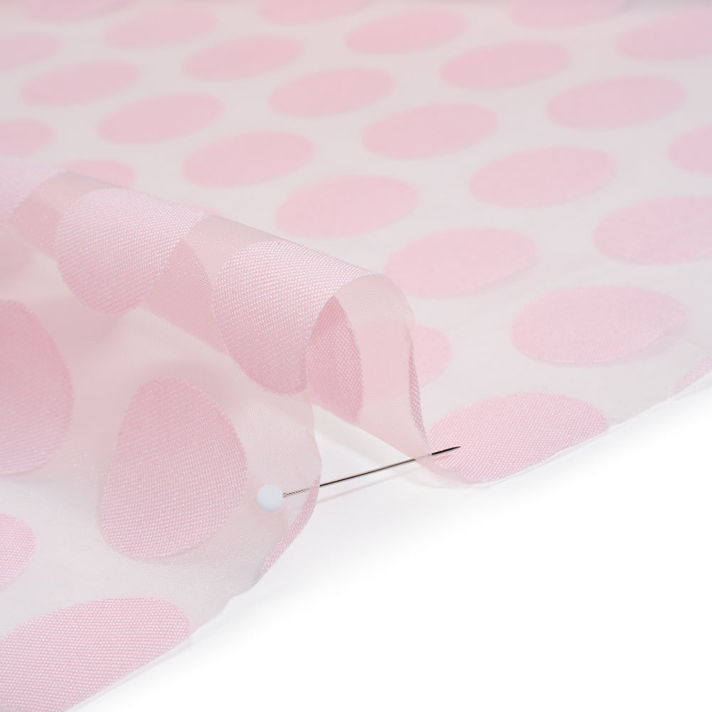 Polyester and Rayon Burnout Lightweight Organza - Light Pink Polka Dots - Deadstock - Detail