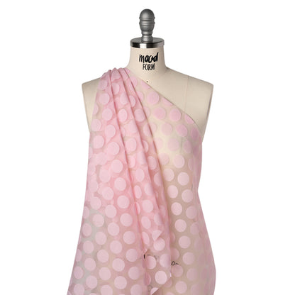 Polyester and Rayon Burnout Lightweight Organza - Light Pink Polka Dots - Deadstock