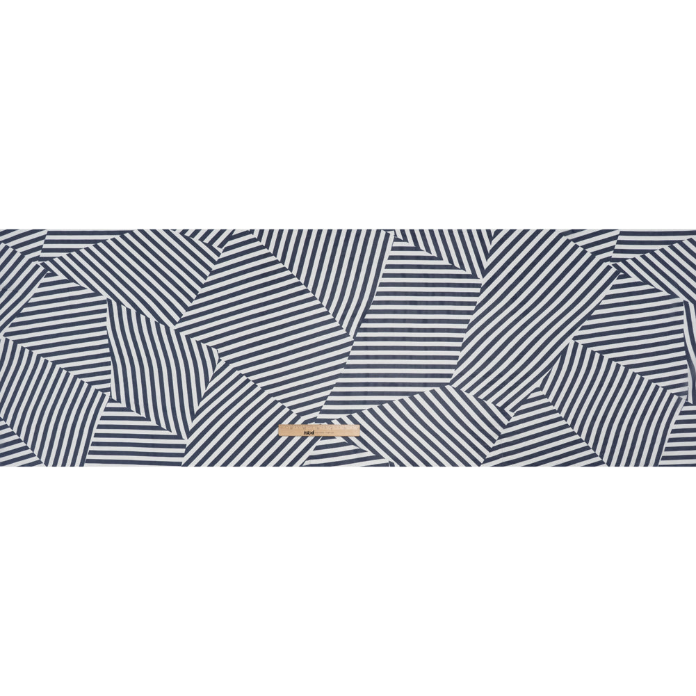 Polyester Chiffon Print - Navy Blue and White Angled Stripes - Designer Deadstock - Full