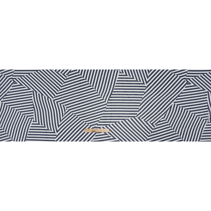 Polyester Chiffon Print - Navy Blue and White Angled Stripes - Designer Deadstock