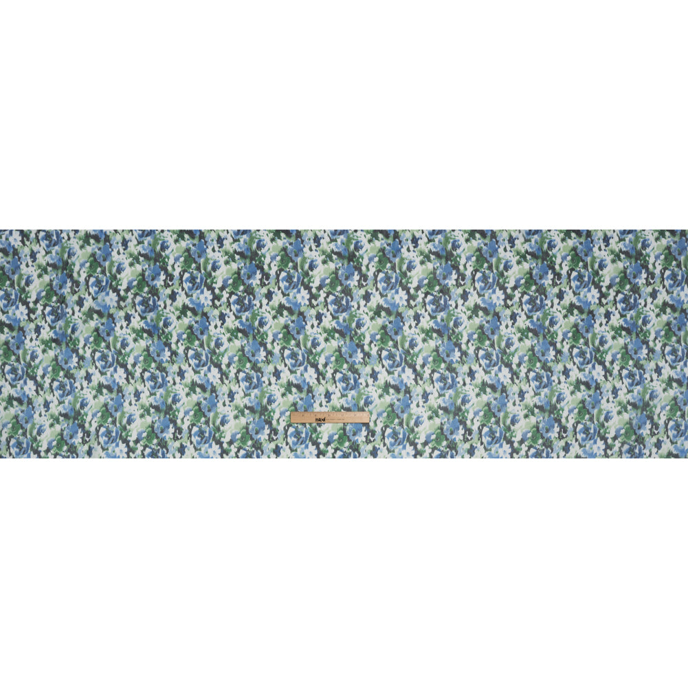 Polyester Chiffon Print - Cobalt Blue, Emerald Green and White Ikat Floral - Designer Deadstock - Full