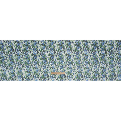 Polyester Chiffon Print - Cobalt Blue, Emerald Green and White Ikat Floral - Designer Deadstock