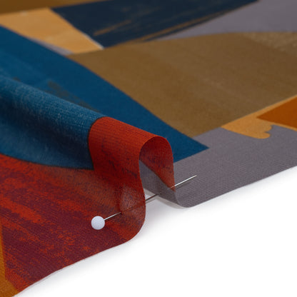Polyester Chiffon Print - Navy Blue, Copper Brown and Rusty Orange Abstract Shapes - Designer Deadstock