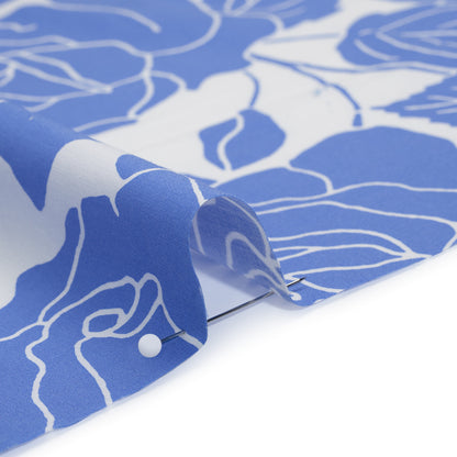 Stretch Cotton Poplin Print - Cornflower Blue and White Rose Floral - Designer Deadstock
