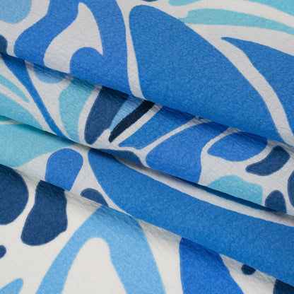 Polyester Crepe Print - Blue and White Abstract Floral Shapes - Designer Deadstock Folded
