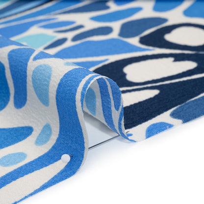 Polyester Crepe Print - Blue and White Abstract Floral Shapes - Designer Deadstock Detail