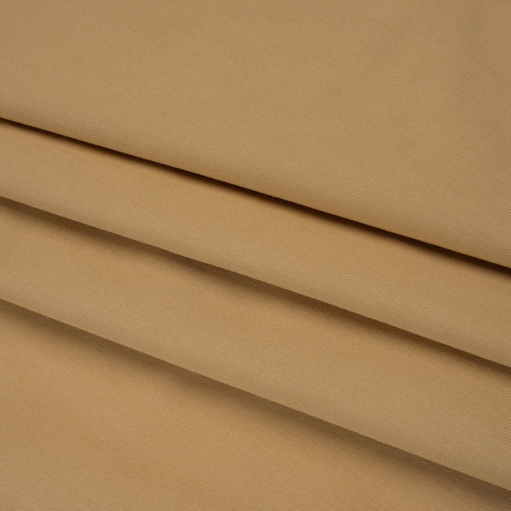 Stretch Polyester and Cotton Poplin - Camel Brown - Designer Deadstock - Folded