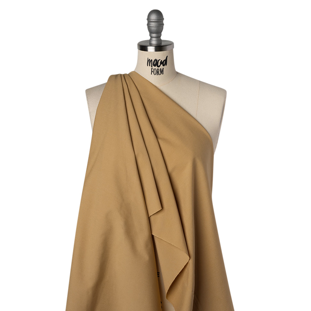 Stretch Polyester and Cotton Poplin - Camel Brown - Designer Deadstock - Drape