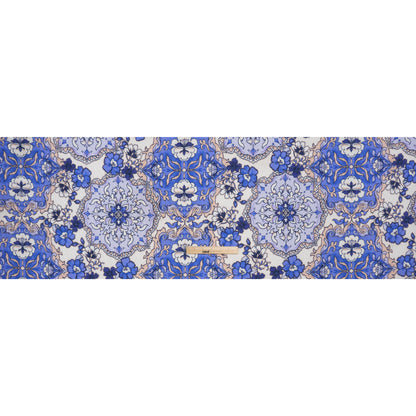 Wide Striped Polyester Seersucker Print - Royal Blue, Light Lavender Purple and Tuscan Beige Baroque Floral - Designer Deadstock - Full